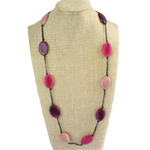 Necklace, sustainable tagua nut, pink, adjustable, handmade, stand