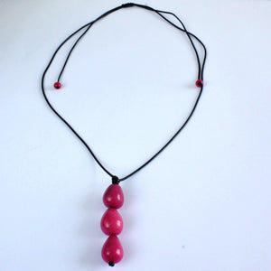 Necklace, handmade, sustainable tagua nut, cerise