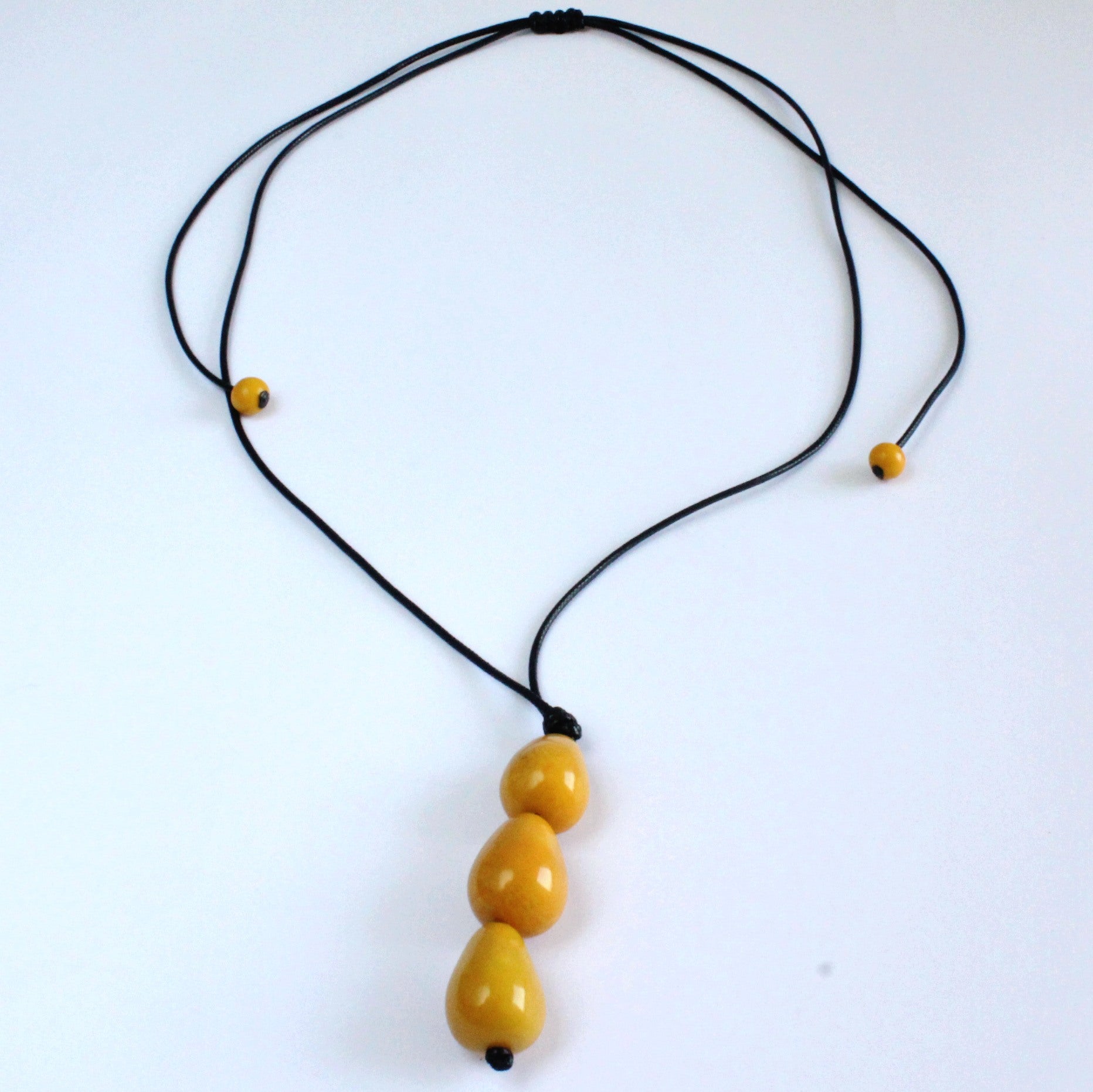 Necklace, handmade, sustainable tagua nut, mustard