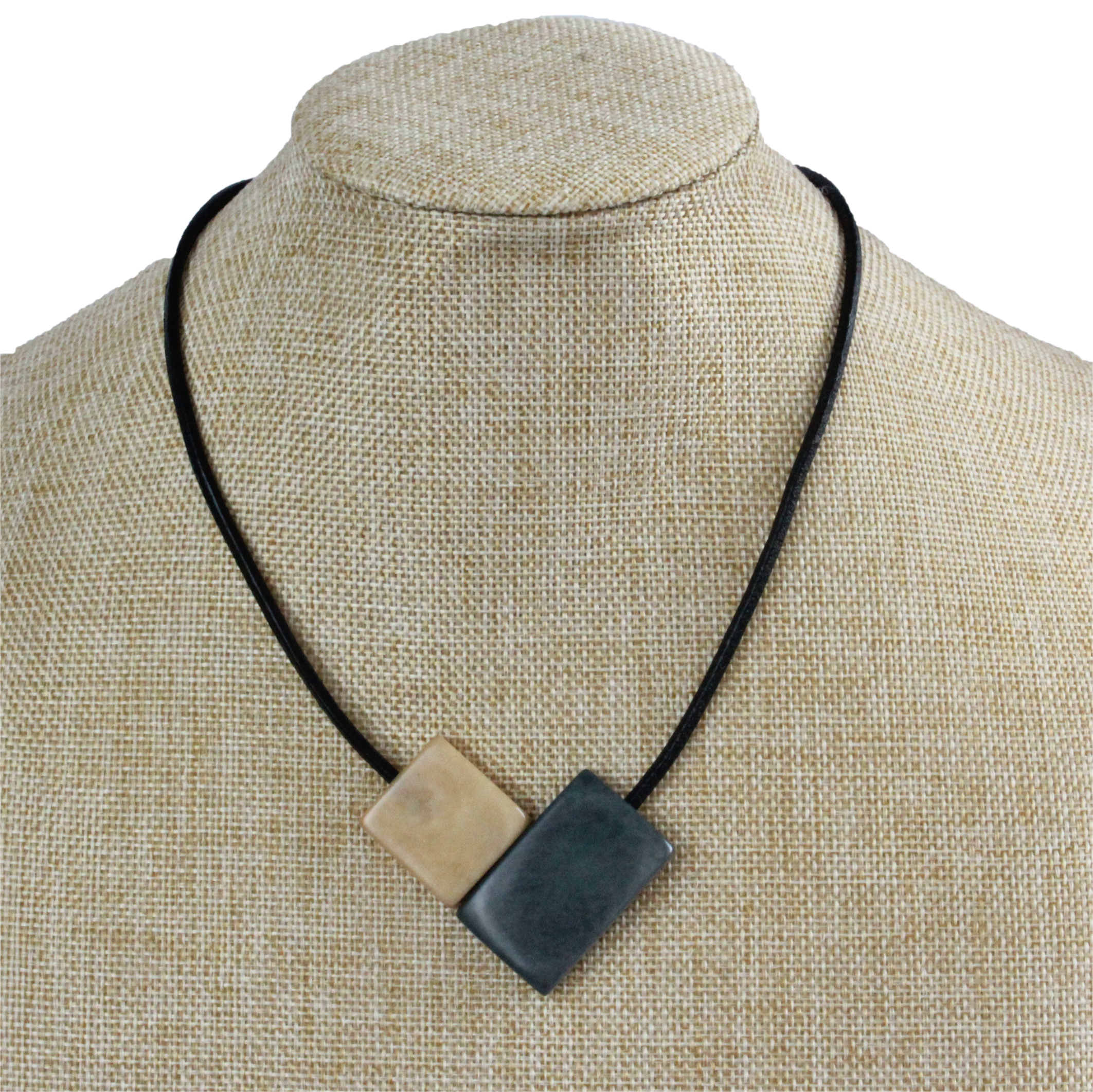 Handmade necklace, sustainable, tagua nut, magnetic lock, grey beige, stand