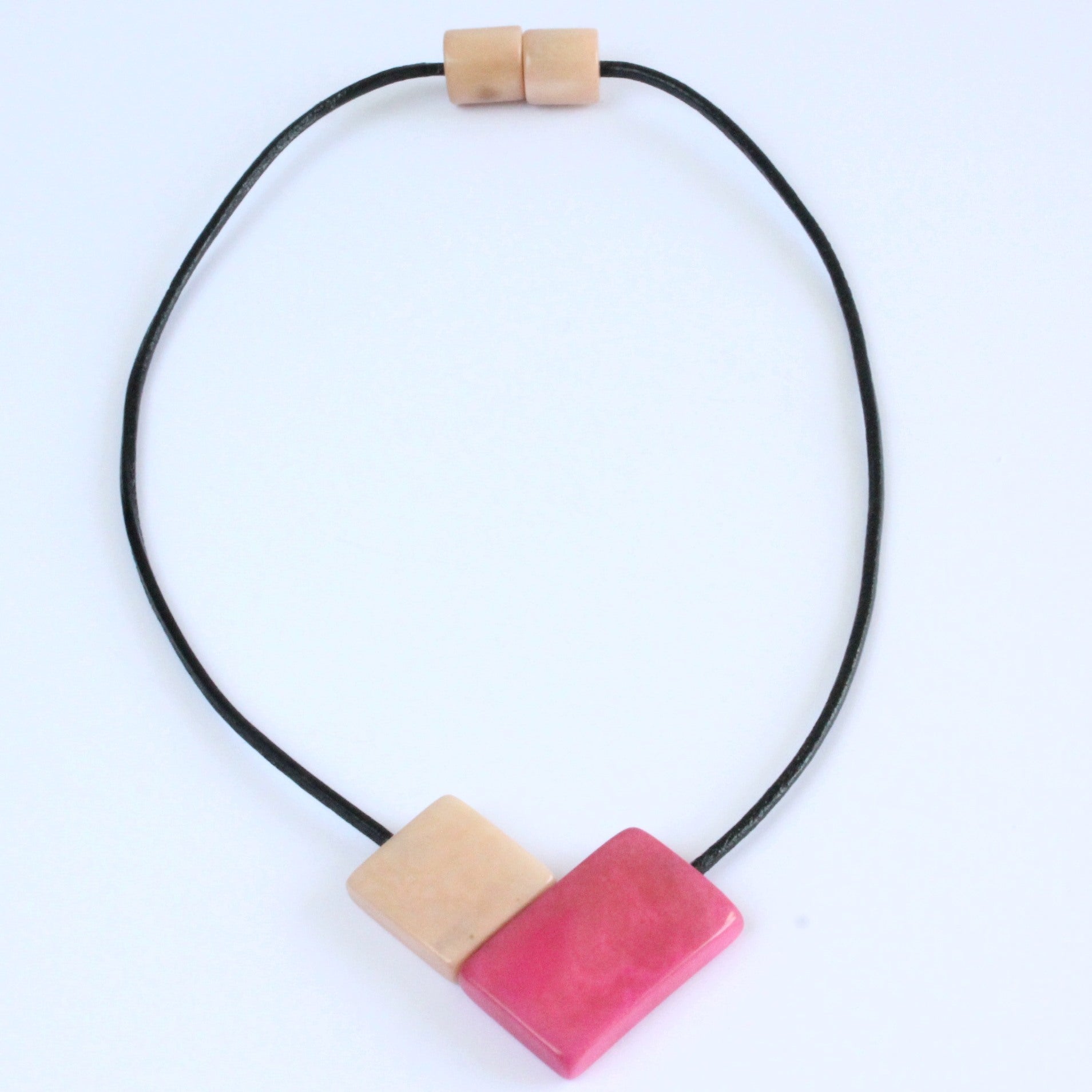Handmade necklace, sustainable, tagua nut, magnetic lock, pink