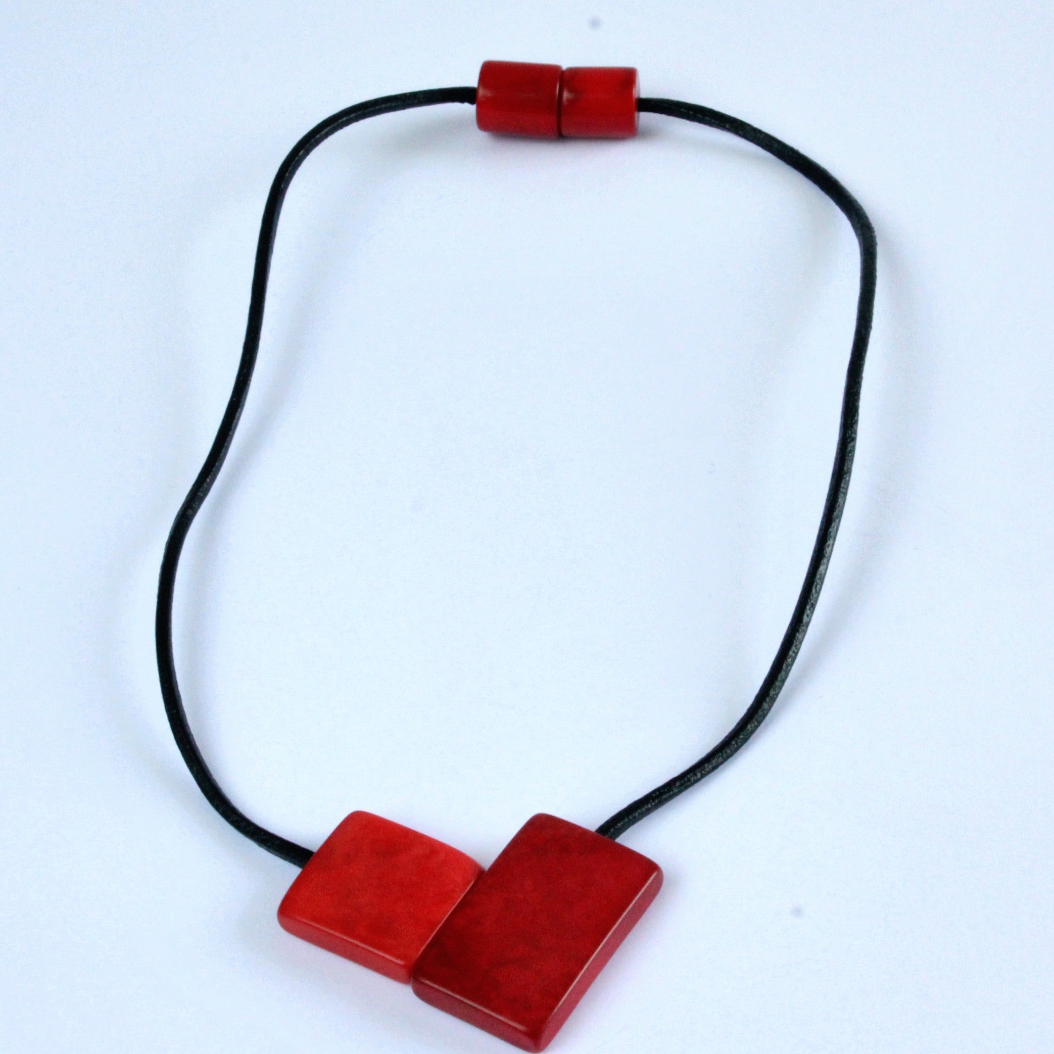 Handmade necklace, sustainable, tagua nut, magnetic lock, red