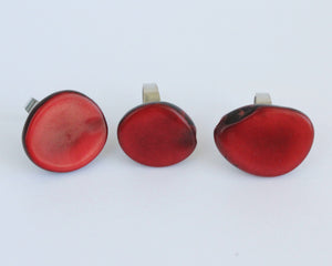 Handmade ring, tagua, red, adjustable ring size, sustainable, ethical, three front