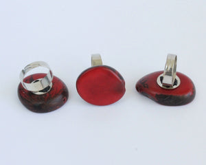 Handmade ring, tagua, red, adjustable ring size, sustainable, ethical, three mixed