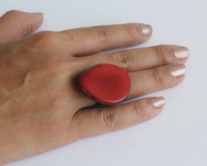 Handmade ring, tagua, red, adjustable ring size, sustainable, ethical, hand