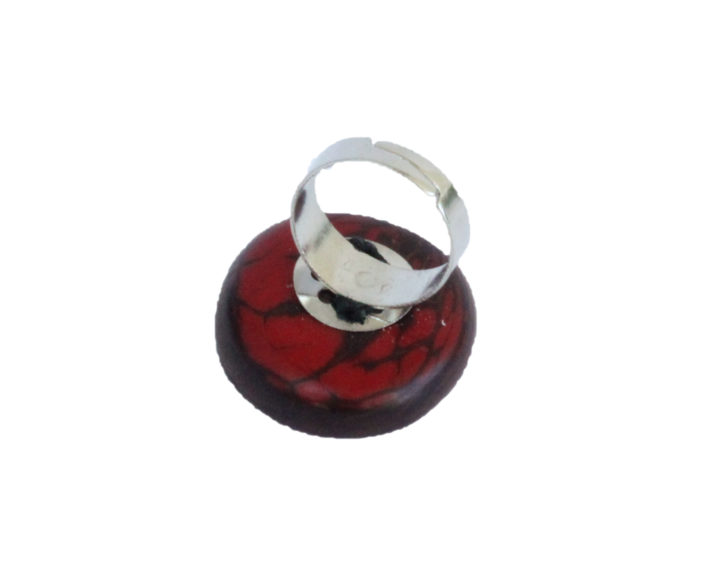 Handmade ring, tagua, red, adjustable ring size, sustainable, ethical, back