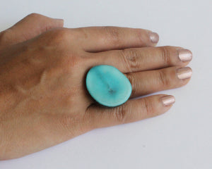 Handmade ring, tagua, turquoise, adjustable ring size, sustainable, ethical, hand