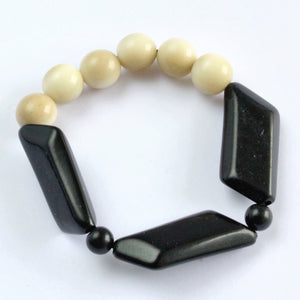 Handmade bracelet, tagua nut, sustainable, black, white