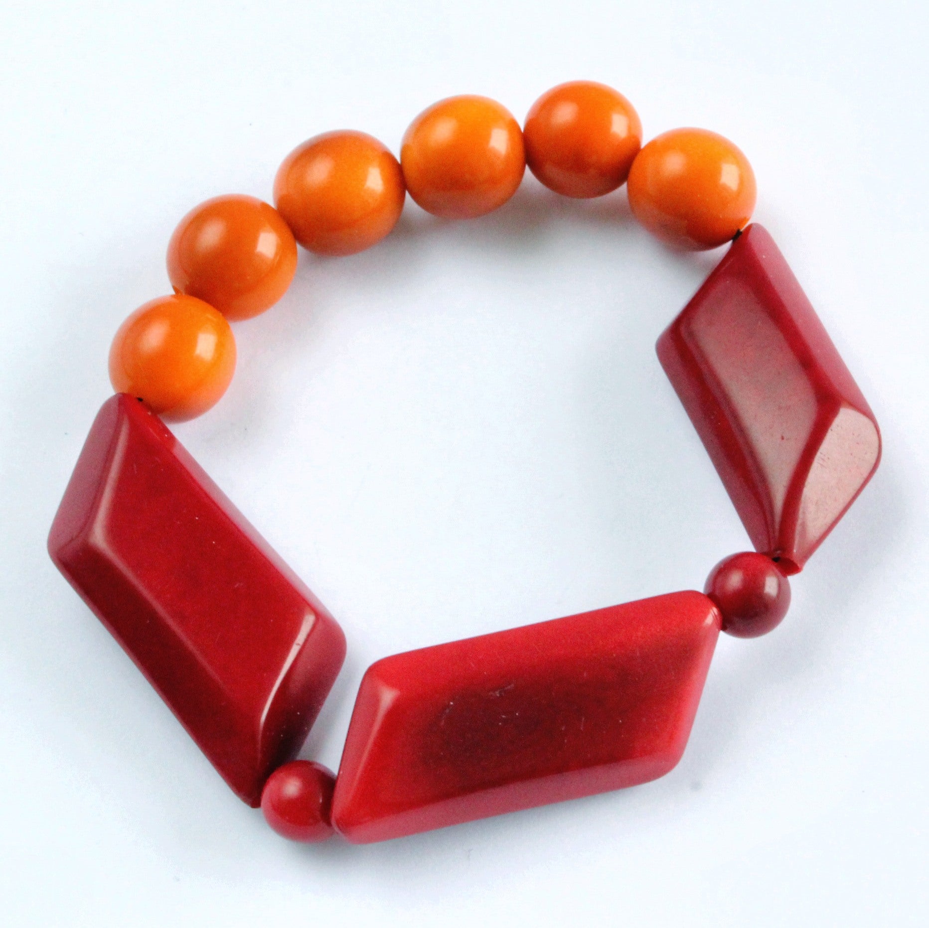 Handmade bracelet, tagua nut, sustainable, red, orange