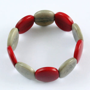 Handmade bracelet, tagua nut, sustainable,  colourful, red, grey