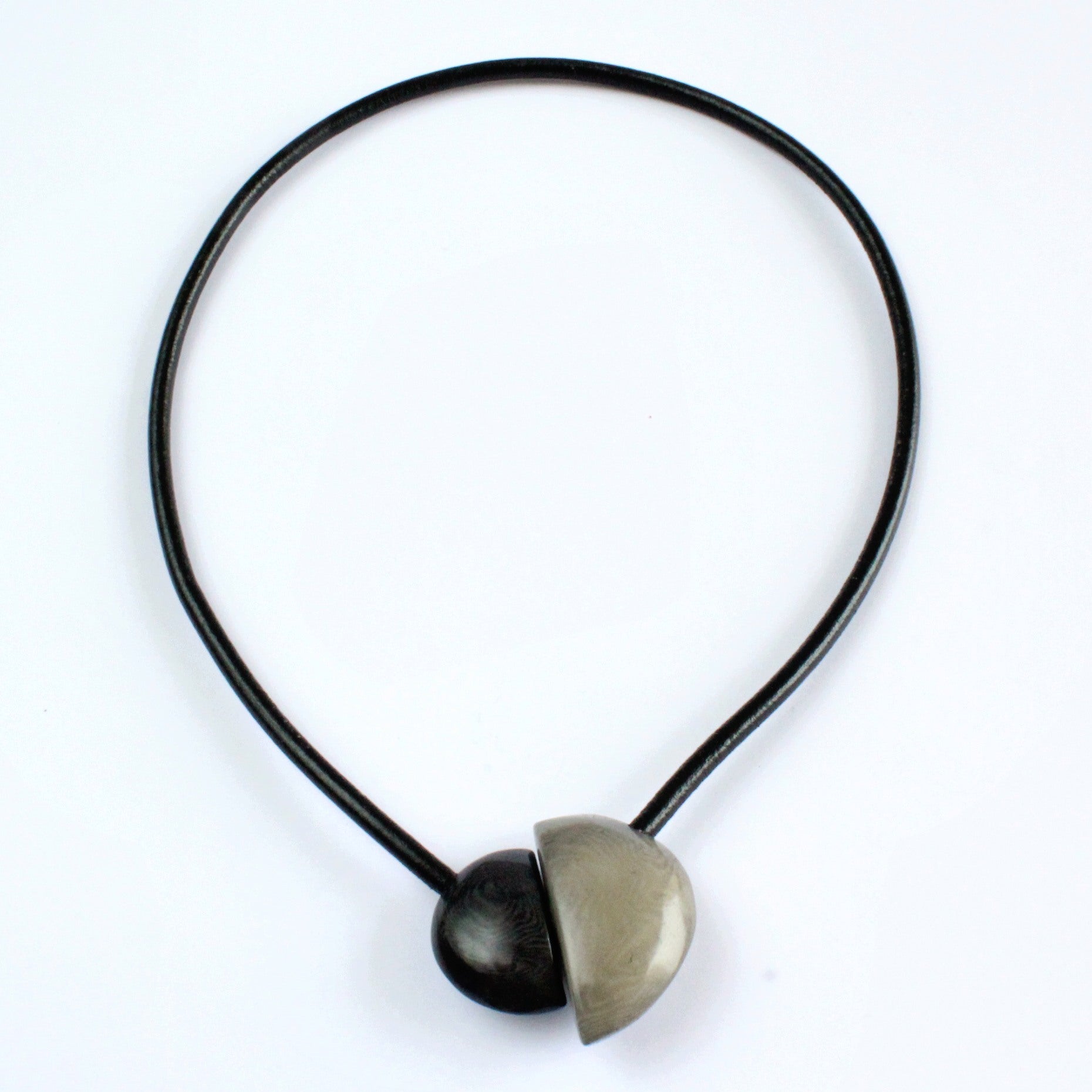Handmade necklace, tagua nut, black grey, magnetic