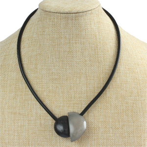 Handmade necklace, tagua nut, black grey, magnetic