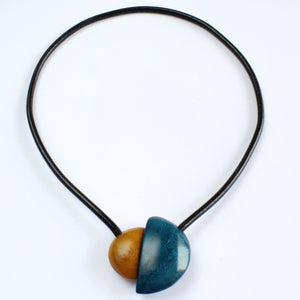 Handmade necklace, tagua nut, blue beige, magnetic