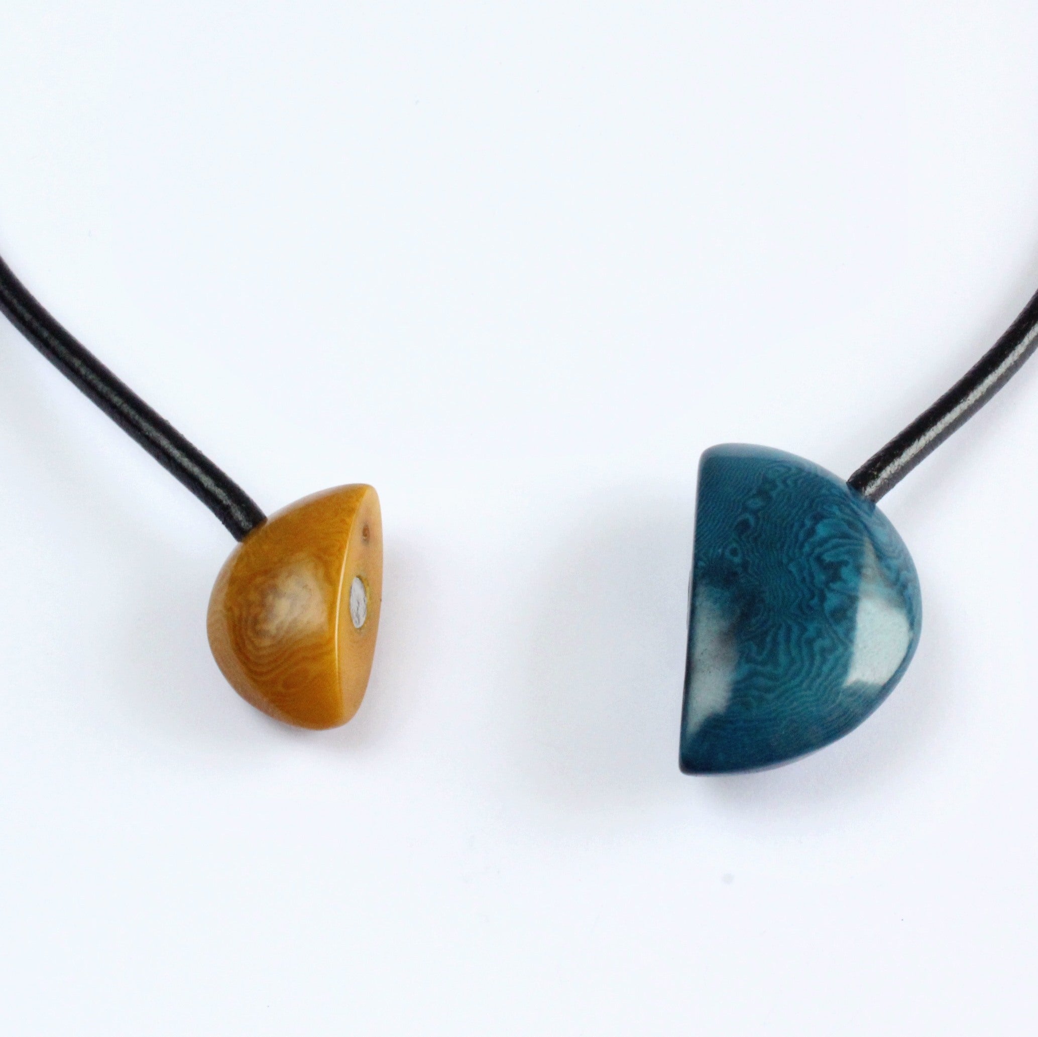 Handmade necklace, tagua nut, blue beige, magnetic