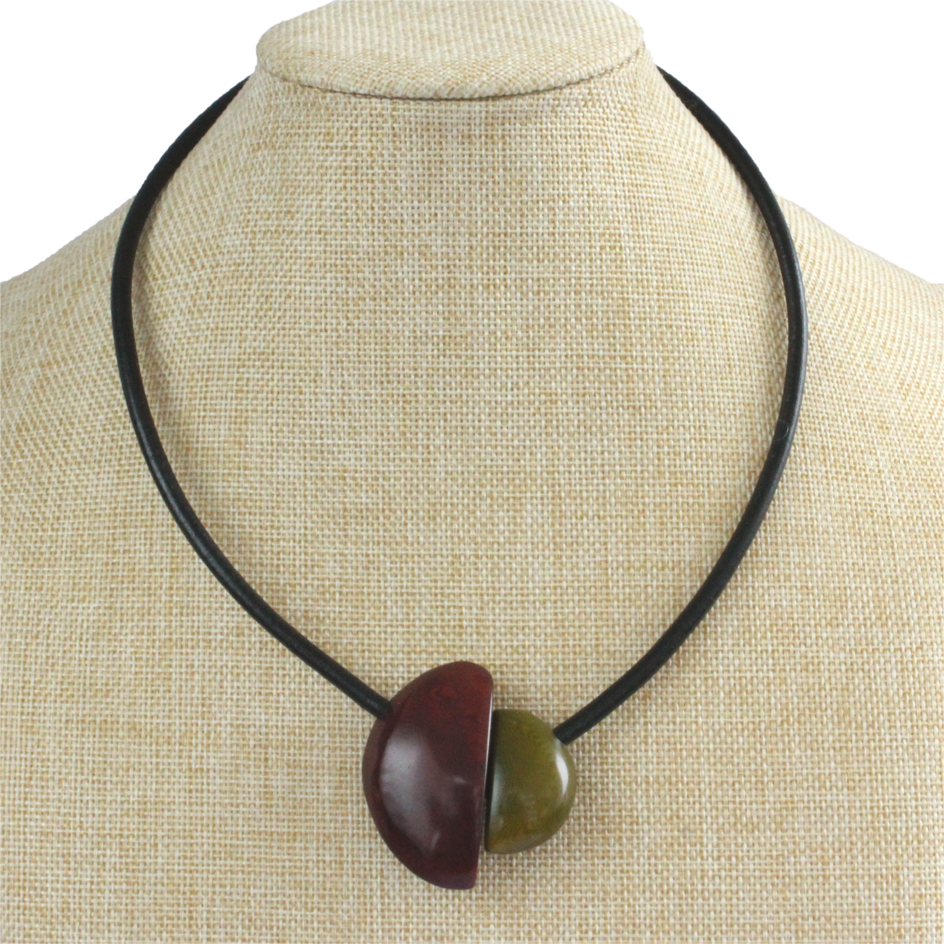 Handmade necklace, tagua nut, burgundy olive, stand, magnetic