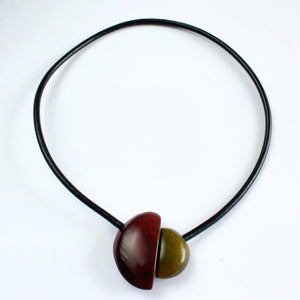 Handmade necklace, tagua nut, burgundy olive, magnetic