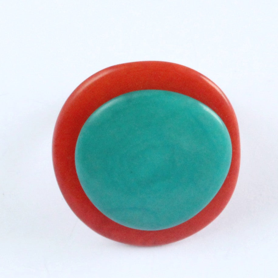 Handmade ring, tagua nut, adjustable ring size, orange and turquoise