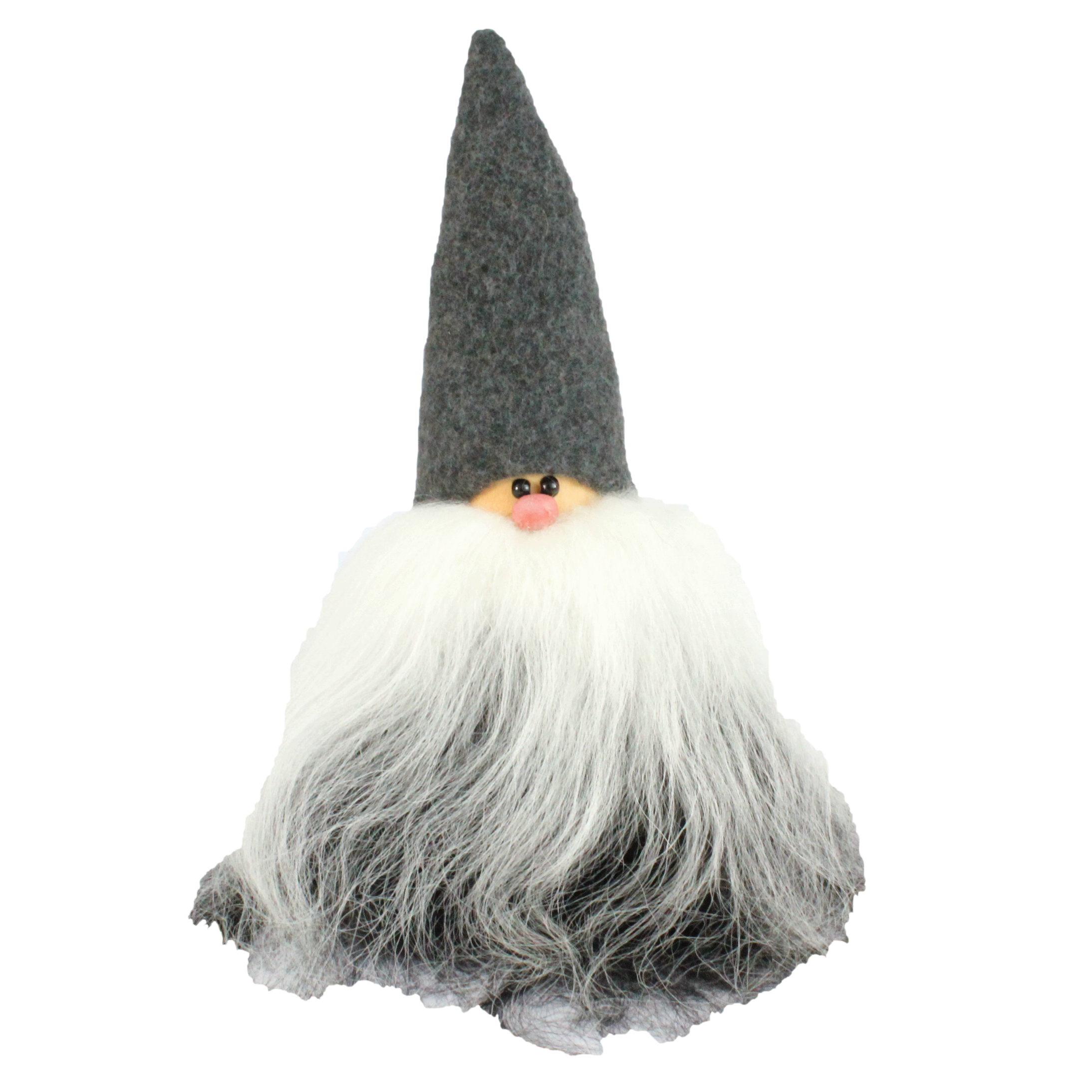 Handmade Santa, grey cap, black and white beard, sheepskin