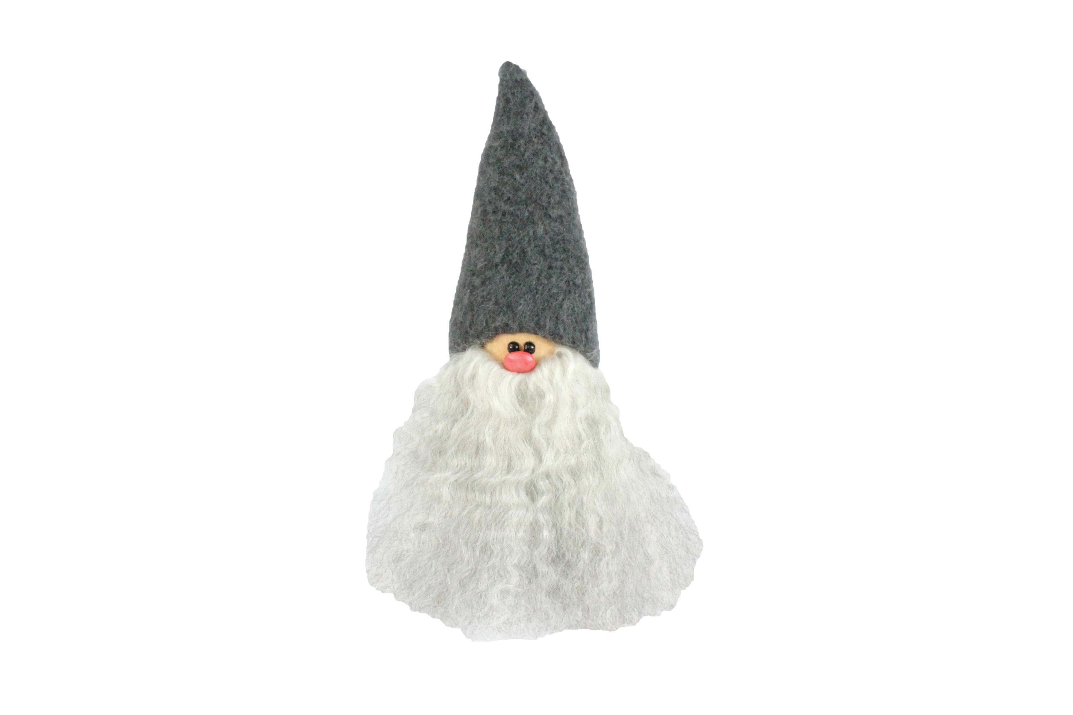 Handmade Santa, grey cap, white beard, sheepskin
