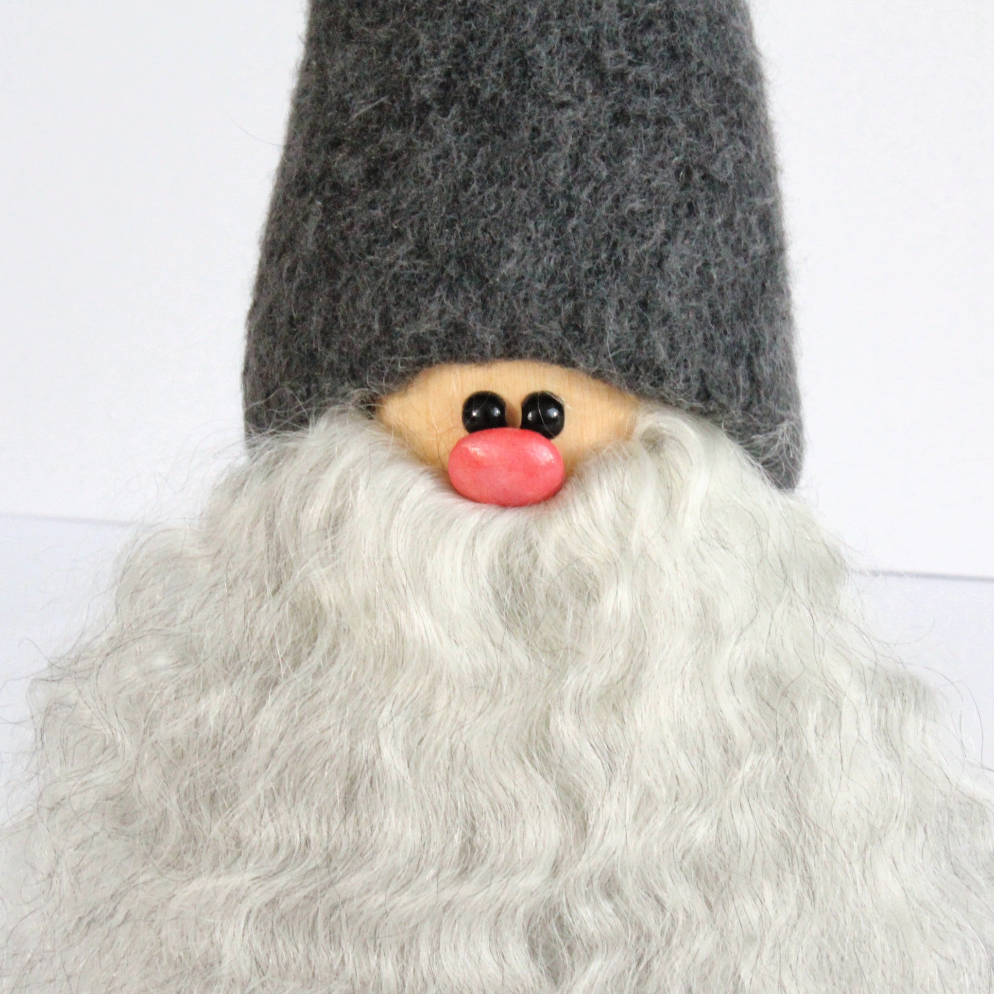 Handmade Santa, grey cap, white beard, sheepskin