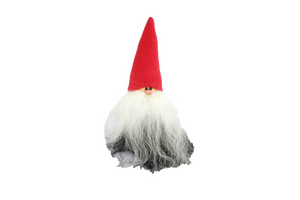 Handmade Santa, red cap, black and white beard, sheepskin