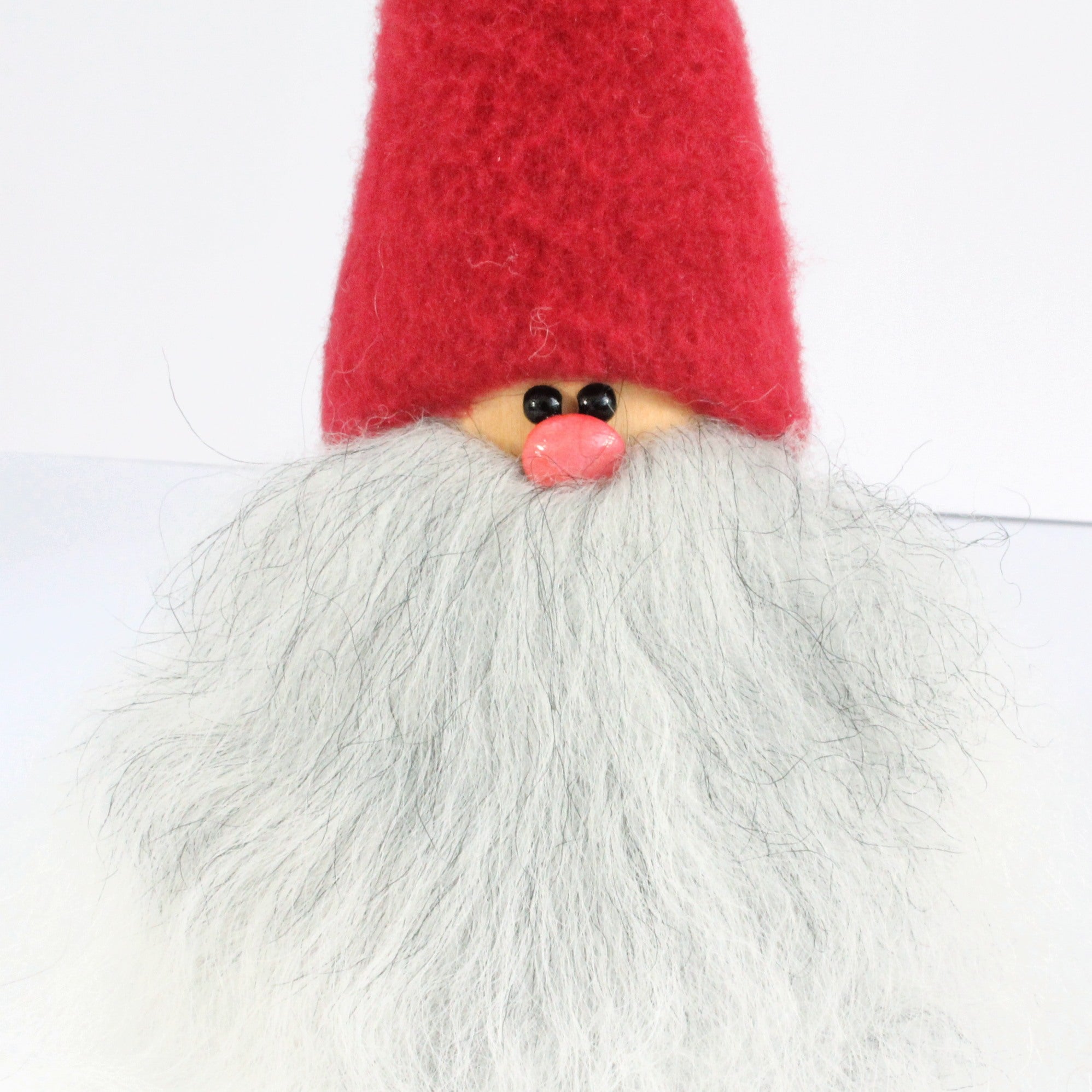 Handmade Santa, red cap, white grey beard, sheepskin